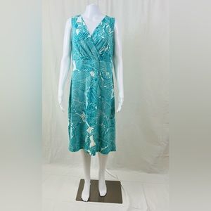 Talbots Women's Plus Size Teal White Floral Stretch Knit Dress Sz X